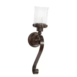 Scrolled Wrought Iron and Glass Hurricane Sconce Sconces