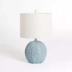 Kirklands Home Table Lamps|Sea Blue Round Textured Table Lamp White