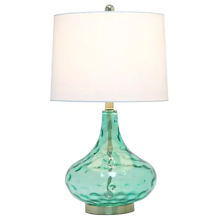 Kirklands Home Table Lamps|Seafoam Dimpled Glass Teardrop Table Lamp Blue