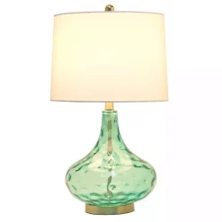 Kirklands Home Table Lamps|Seafoam Dimpled Glass Teardrop Table Lamp Blue