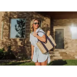 Kirklands Home Serving & Entertaining|Seagrass Navy Tie Top Picnic Basket