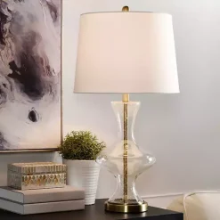 Kirklands Home Table Lamps|Seeded Glass and Gold Table Lamp White