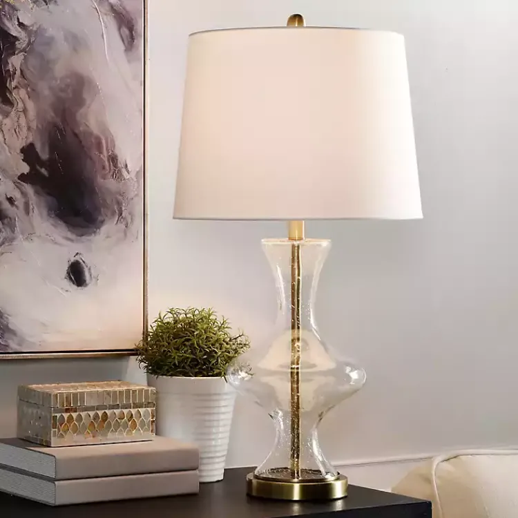 Kirklands Home Table Lamps|Seeded Glass and Gold Table Lamp White