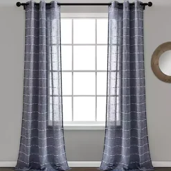 Kirklands Home Curtains & Drapes|Sheer Navy Textured Curtain Panel Set, 84 in. Blue