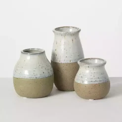Outlet Short Terracotta Two-Tone Speckled Vases, Set of 3 Vases