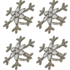 Kirklands Home Table Linens|Beaded Snowflake Napkin Rings, Set of 4 Silver