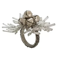 Kirklands Home Table Linens|Bells and Holly Napkin Rings, Set of 4 Silver