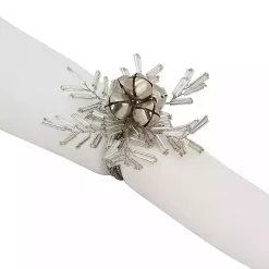 Kirklands Home Table Linens|Bells and Holly Napkin Rings, Set of 4 Silver