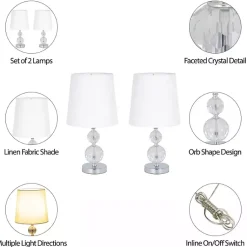 Kirklands Home Table Lamps|Silver Crystal Orb Table Lamps, Set of 2 White