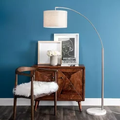 Kirklands Home Floor Lamps|Curved Floor Lamp with Marble Base Silver