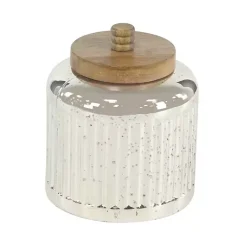 Sale Silver Glass Jars with Wooden Lids, Set of 3 Decorative Bowls & Jars