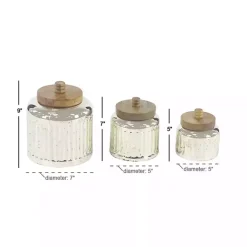 Sale Silver Glass Jars with Wooden Lids, Set of 3 Decorative Bowls & Jars