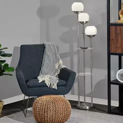 Kirklands Home Floor Lamps|Silver Globe 3-Light Shelf Floor Lamp