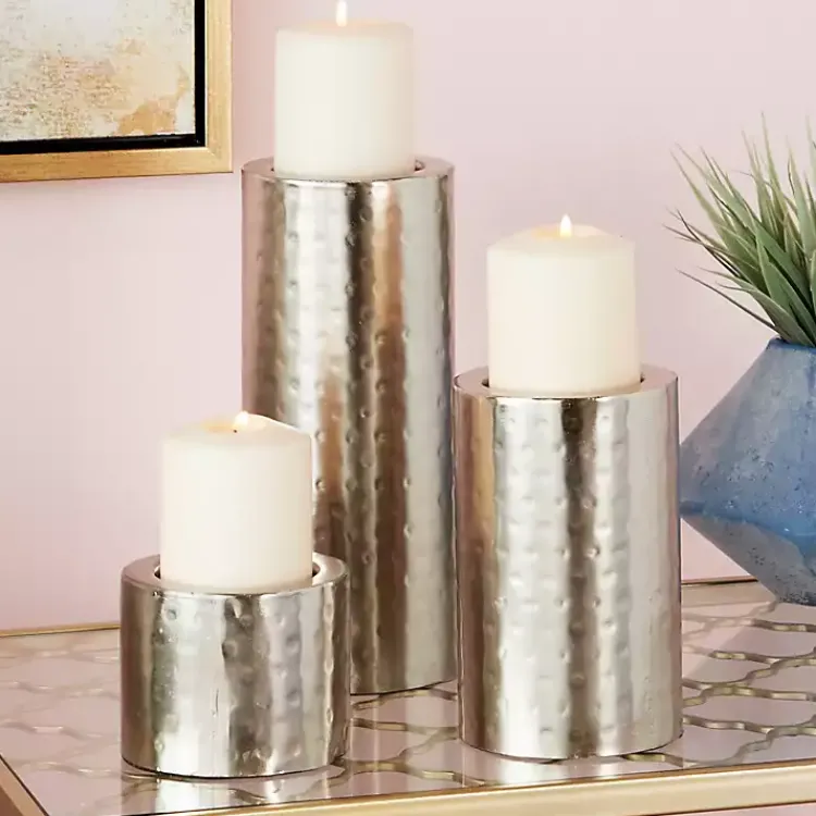 Clearance Hammered Metal Candle Holders, Set of 3 Candle Holders