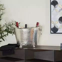Kirklands Home Barware|Hammered Metal Footed Wine Bucket Silver