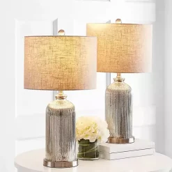 Kirklands Home Table Lamps|Silver Mercury Glass Ribbed Table Lamps, Set of 2 Tan