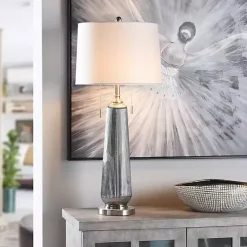 Kirklands Home Table Lamps|Silver Ribbed Glass Table Lamp White