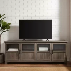 Kirklands Home Tv Stands & Media Consoles|Slate Glass Paneled Door TV Stand Gray