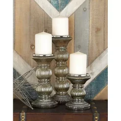 Smoke Glass Pillar Candle Holders, Set of 3 Candle Holders