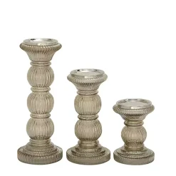Smoke Glass Pillar Candle Holders, Set of 3 Candle Holders