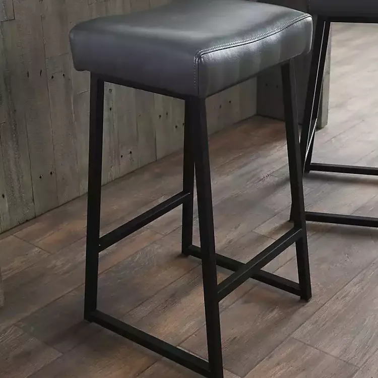 Kirklands Home Bar Stools & Counter Height Stools|Smokey Faux Leather Counter Stools, Set of 2 Gray