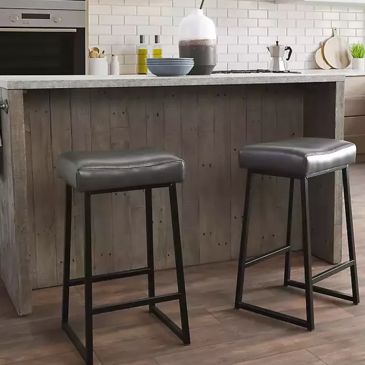 Kirklands Home Bar Stools & Counter Height Stools|Smokey Faux Leather Counter Stools, Set of 2 Gray