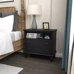 Kirklands Home Nightstands|Smooth 2-Drawer Wood Nightstand Black