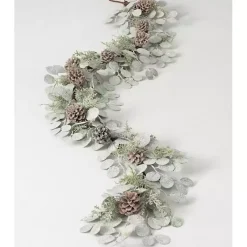 Hot Snow Dusted Eucalyptus and Pinecone Garland Christmas Arrangements & Garland