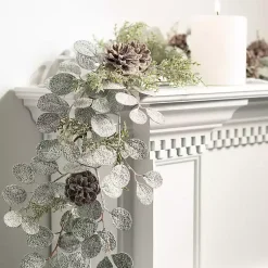 Hot Snow Dusted Eucalyptus and Pinecone Garland Christmas Arrangements & Garland