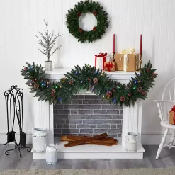 Hot Snow Dusted Pine Cone and Berries LED Garland Christmas Arrangements & Garland