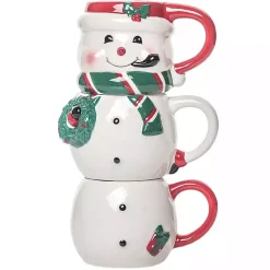 Sale Snowman Ceramic Stacking Mugs, Set of 3 Christmas Dining & Entertaining