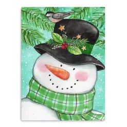 Sale Snowman Holly with Bird Canvas Christmas Art Print Christmas Art & Wall Decor