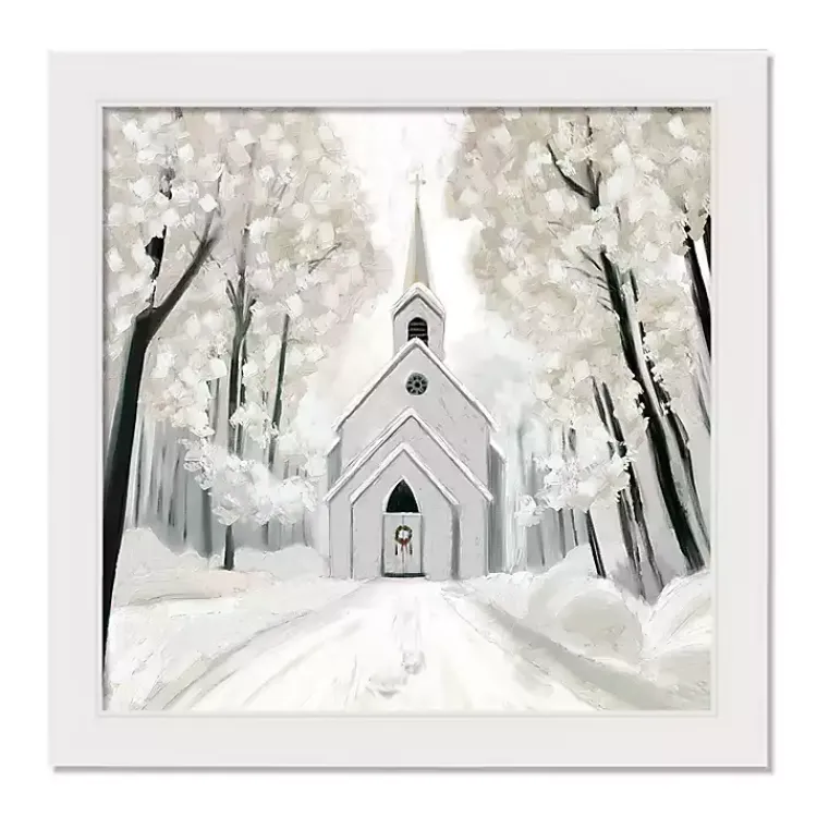 Snowy Church Framed Canvas Art Print Christmas Art & Wall Decor