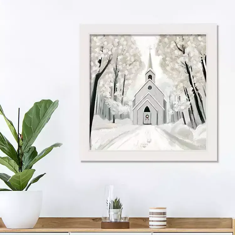 Snowy Church Framed Canvas Art Print Christmas Art & Wall Decor