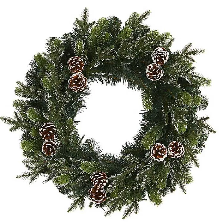 Snowy Pine Cone Clear LED Wreath Christmas Wreaths