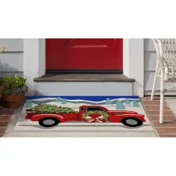 Hot Snowy Red Truck Doormat, 24x36 Outdoor Christmas Decorations