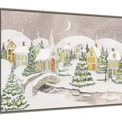 Sale Snowy Tree Scene Christmas Canvas Wall Plaque Christmas Art & Wall Decor