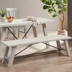 Kirklands Home Dining Chairs|Sofia Wooden Dining Bench with Metal Bars White