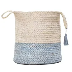 Spa Blue and White Jute Basket with Tassel, 17 in. Baskets & Boxes
