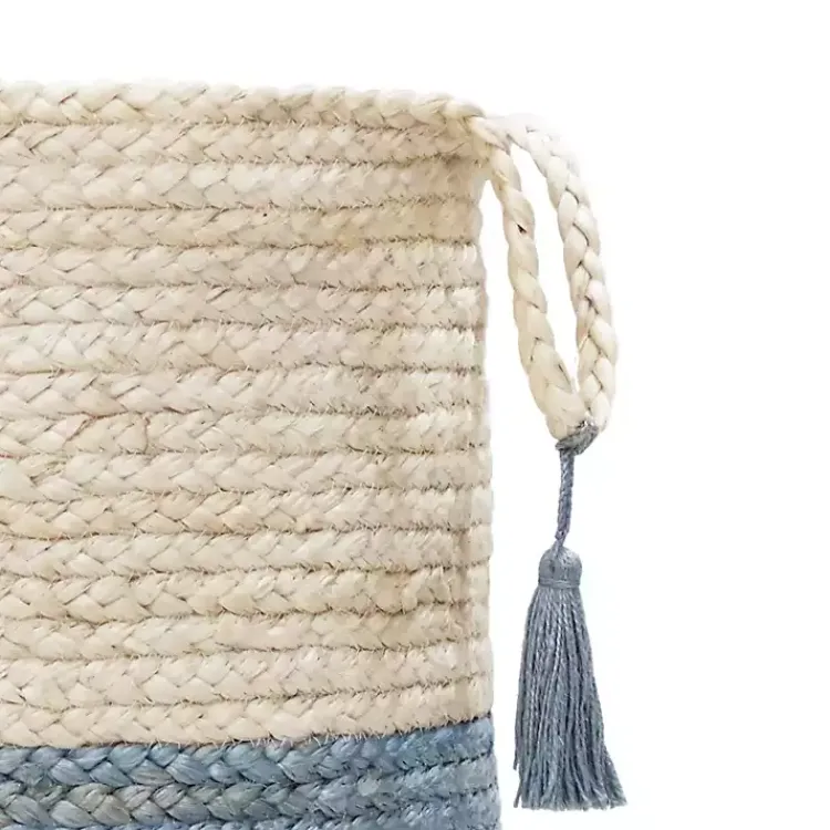 Spa Blue and White Jute Basket with Tassel, 17 in. Baskets & Boxes