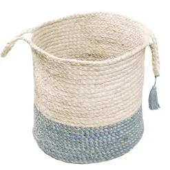 Spa Blue and White Jute Basket with Tassel, 17 in. Baskets & Boxes