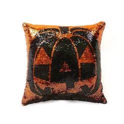 Sparkle Sequin Jack O Lantern Pillow Halloween