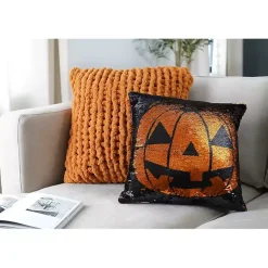 Sparkle Sequin Jack O Lantern Pillow Halloween