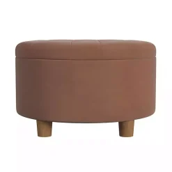 Kirklands Home Benches & Ottomans|Spice Round Velvet Tufted Storage Ottoman Brown
