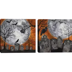 Clearance Spooky Graveyard Canvas Art Prints, Set of 2 Halloween