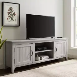 Kirklands Home Tv Stands & Media Consoles|Stone Grooved Door Modern Farmhouse TV Stand Gray