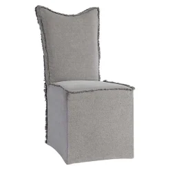Kirklands Home Dining Chairs|Stonewash Fringe Slipcover Dining Chairs, Set of 2 Gray
