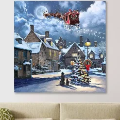 Street Light and Santa's Sleigh Canvas Art Print Christmas Art & Wall Decor
