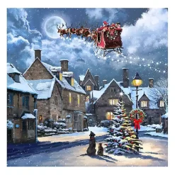 Street Light and Santa's Sleigh Canvas Art Print Christmas Art & Wall Decor