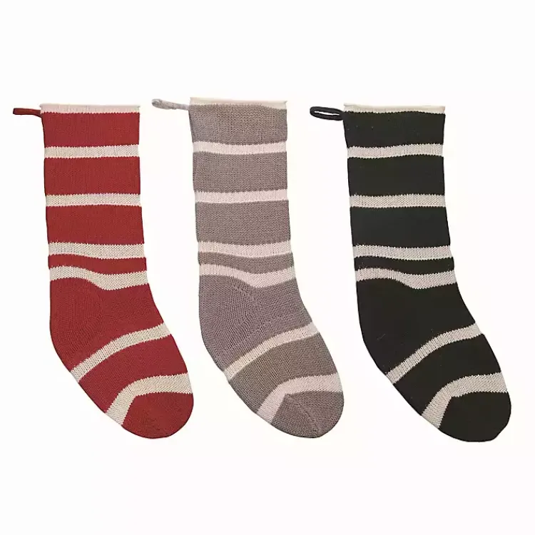 Sale Striped Knit 3-pc. Christmas Stocking Set Christmas Stockings & Stocking Holders